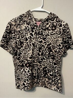 Y2K Juicy Couture Black & Leopard Short-Sleeve Zip Hoodie